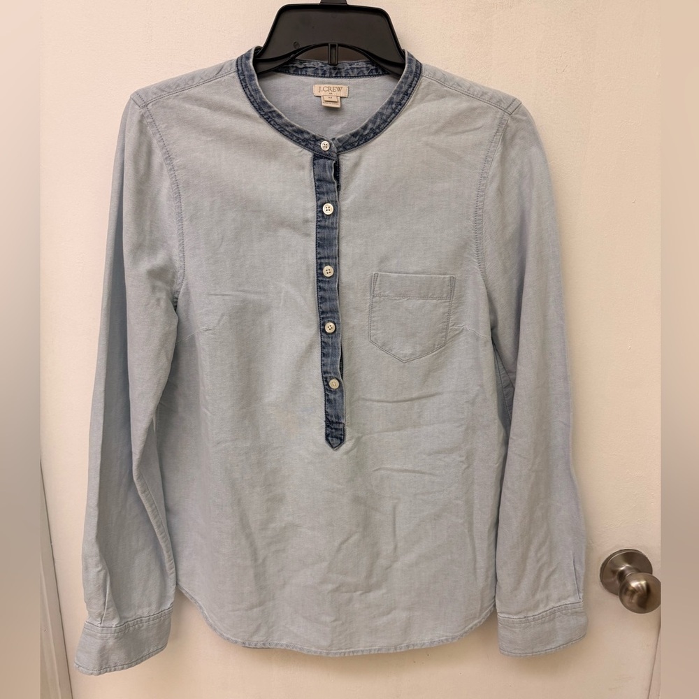 J. Crew Light Denim Contrast-Placket Henley Shirt Size M